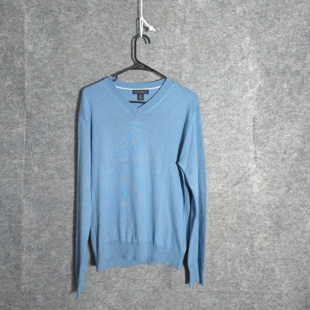 Banana Republic V-Neck Sweater Mens M Blue Silk Cashmere Blend Solid Long Sleeve